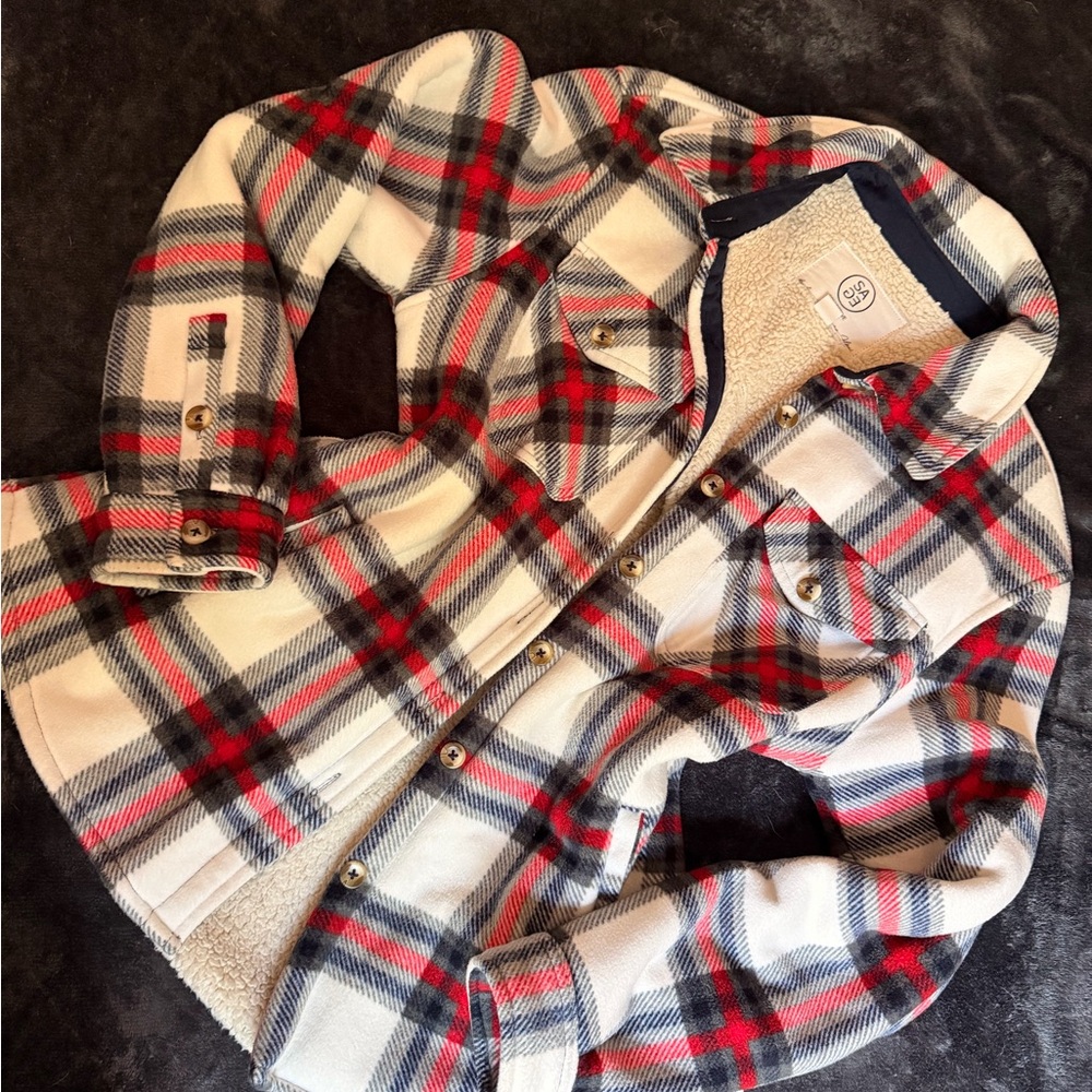Plaid Sherpa-Lined Jacket - Red, Black & White